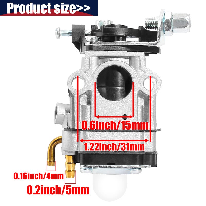 QAZAKY Carburetor for 33cc 40cc 43cc 47cc 49cc 50cc 2-Stroke Engine 15mm Intake Hole Dirt Pocket Rocket Bike ATV Scooter Mini Chopper Quad Go Kart Hedge Trimmer Brush Cutter Blower Edger Cultivator - Image 3